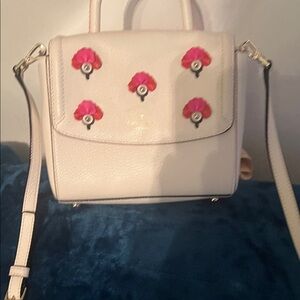 kate spade Cream Leather Satchel with Pink Floral Appliqués